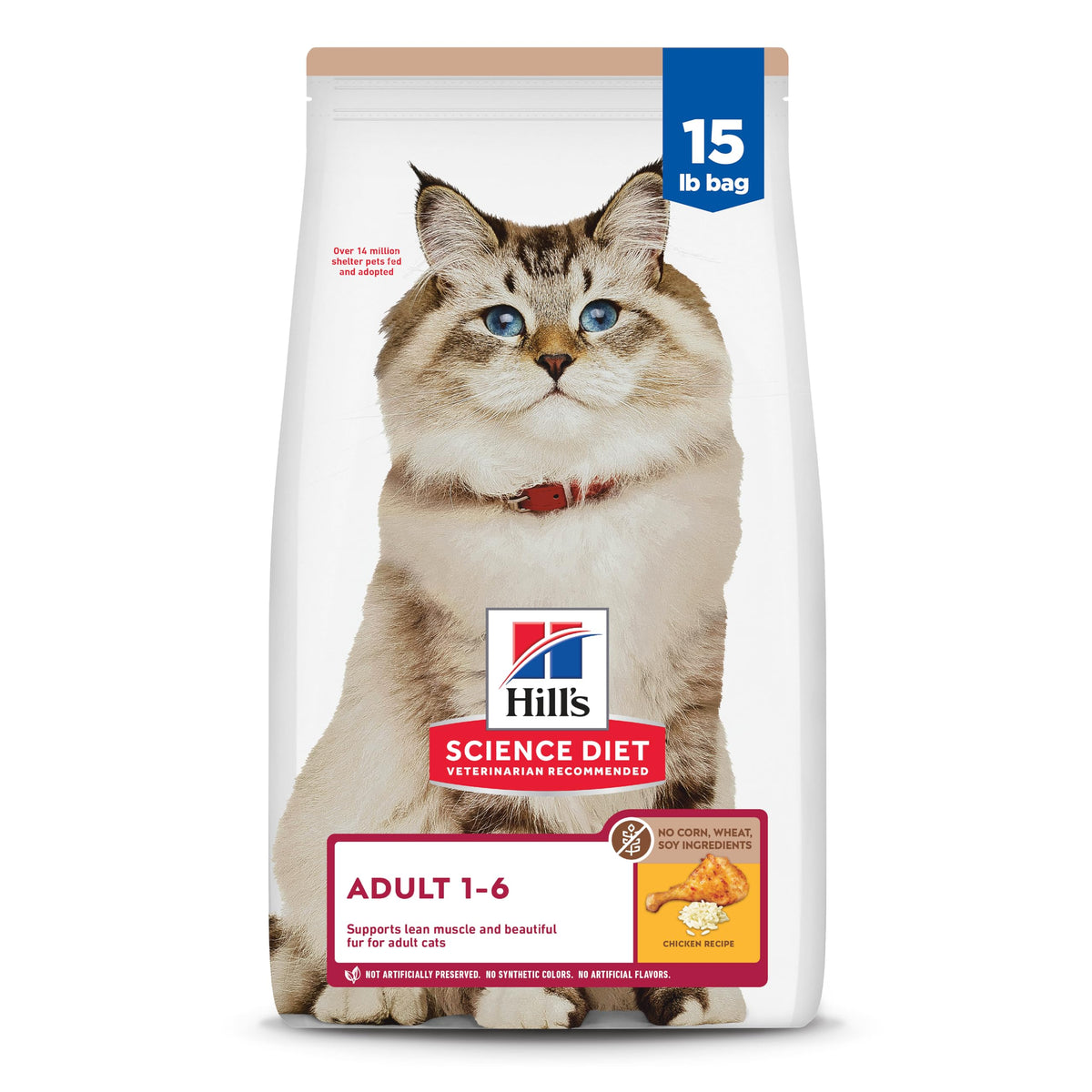 Hill's Science Diet paquet face montrant formule sans maïs et bénéfice nutritionnel