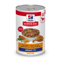 Hill's Science Diet boîte frontale montrant la pâtée pour chiens seniors, appétence garantie