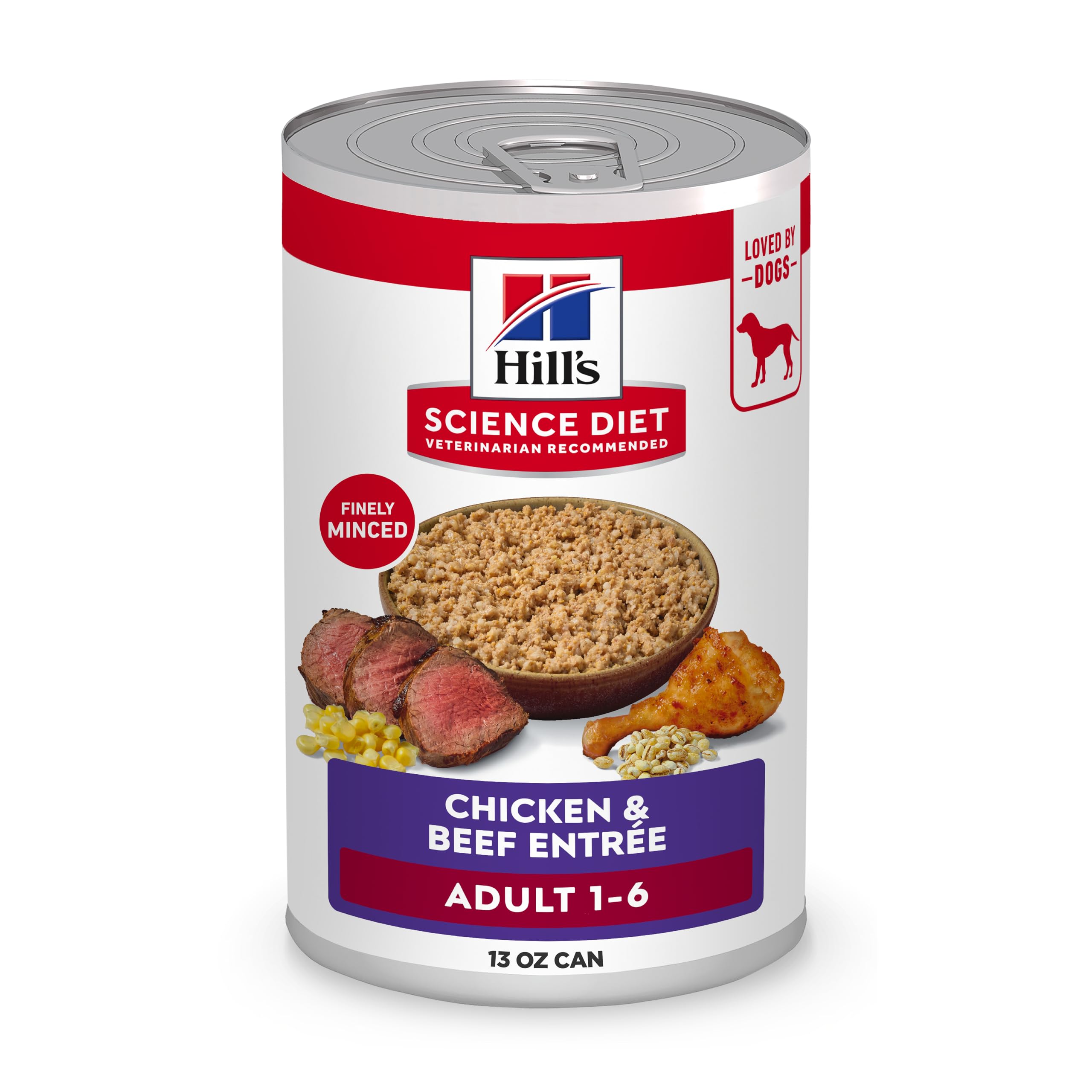 Hill's Science Diet emballage face montrant la recette poulet et bœuf, confiance qualité