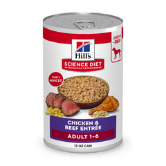 Hill's Science Diet emballage face montrant la recette poulet et bœuf, confiance qualité