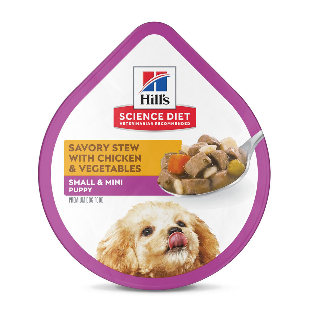 Hill's Science Diet emballage avant montrant la recette pour chiots et confiance