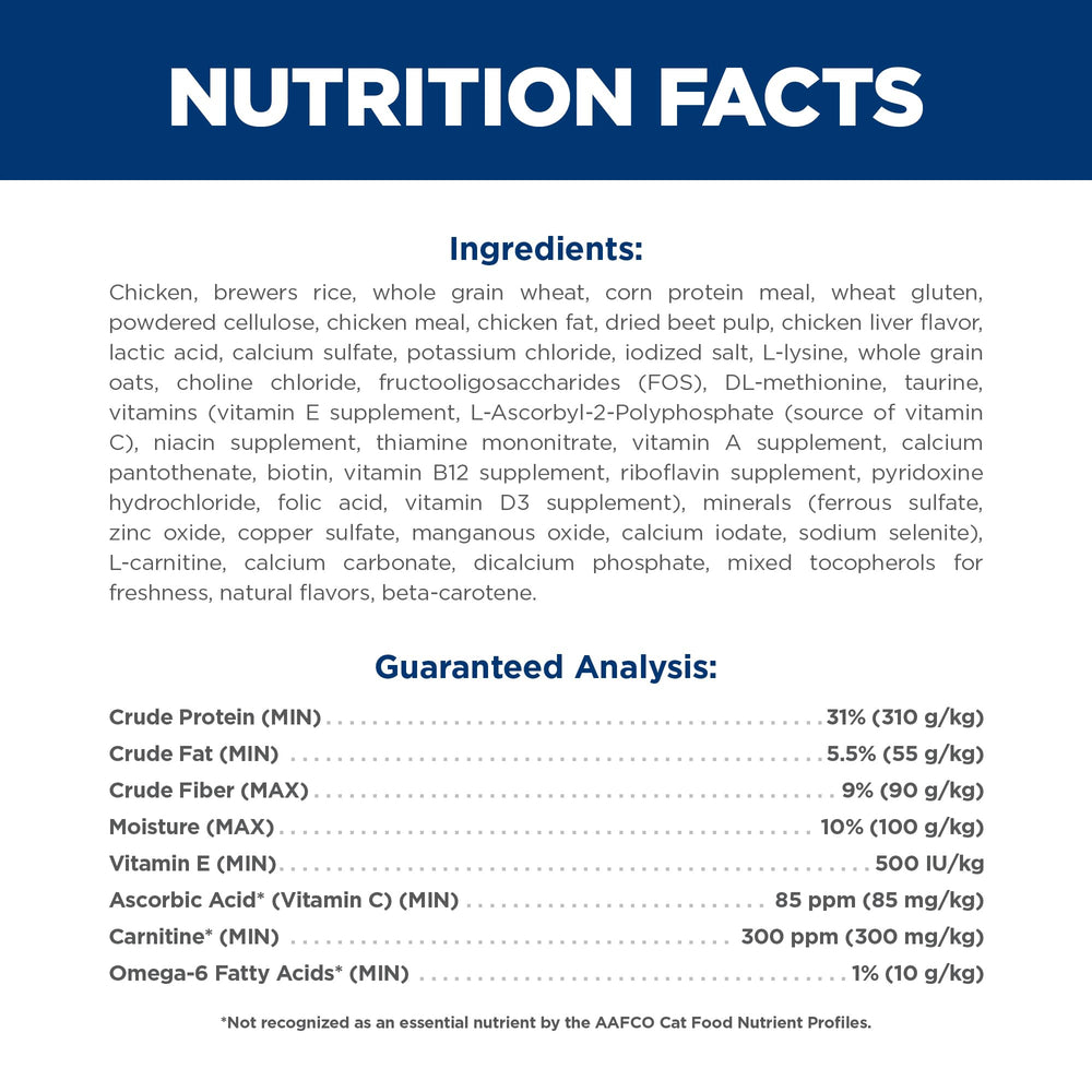 Hill's Science Diet tableau nutritionnel expliquant calories réduites