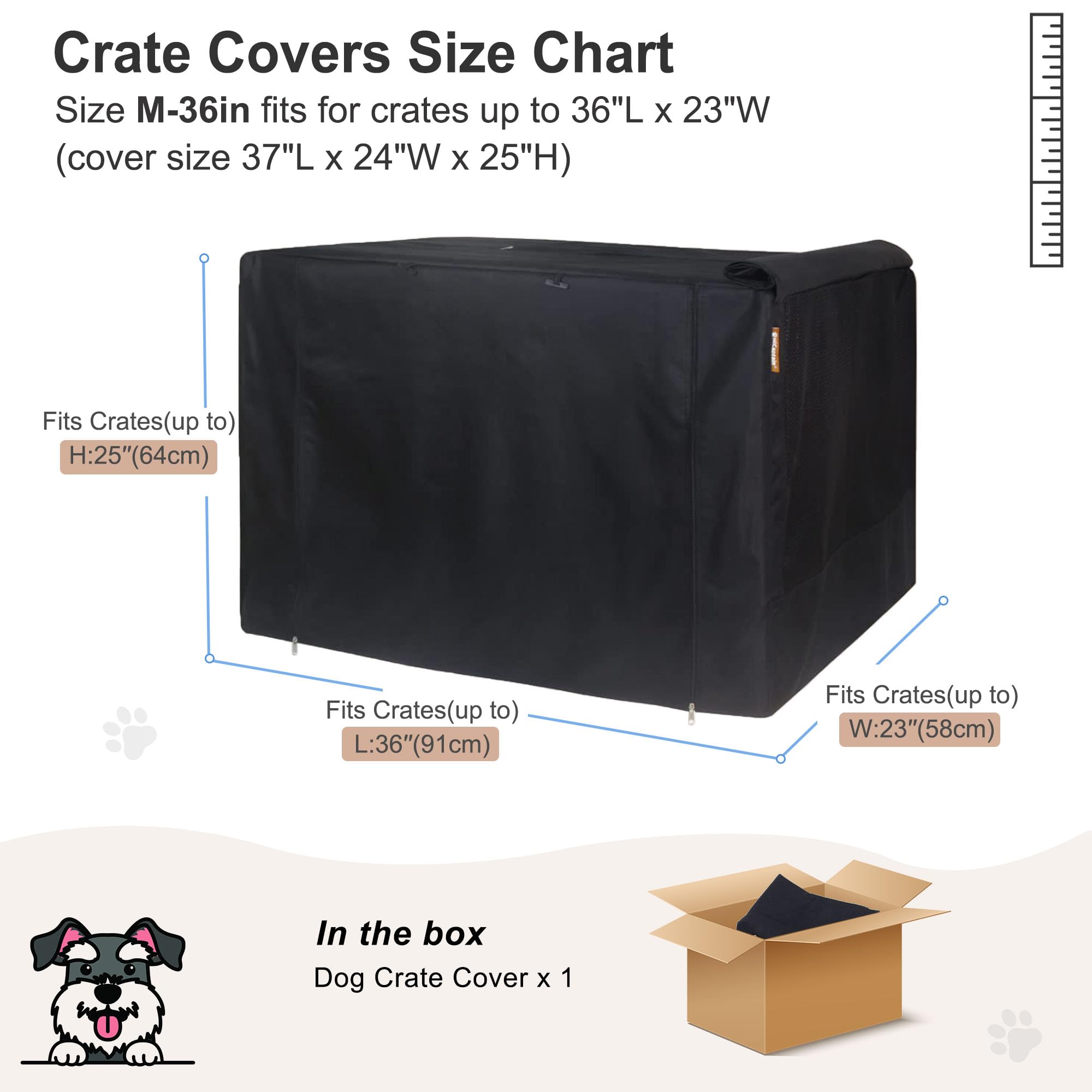 HiCaptain housse à côté d'une règle illustrant dimensions adaptées 36 pouces