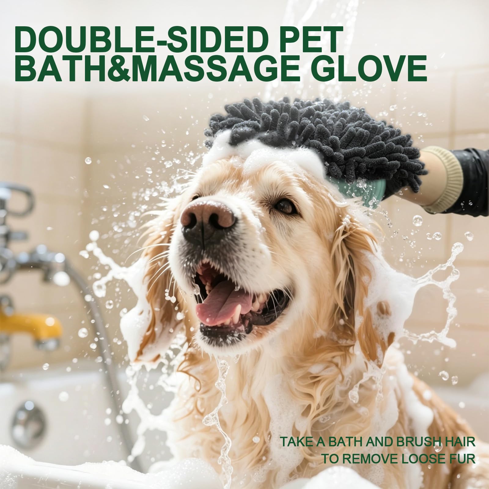 Gant Histotree utilisé sous l'eau pour laver un chien, facilitant le bain