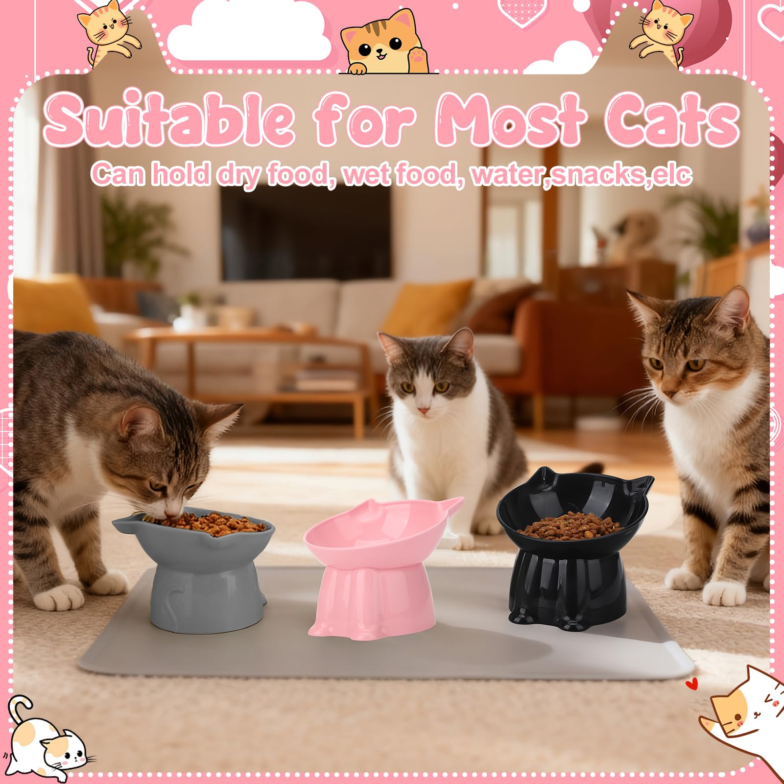 Hoemwarm trio de bols noir gris rose attirant l’attention visuelle du chat