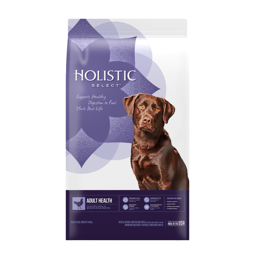 Holistic Select emballage 30 lb montrant informations et logo, qualité visible