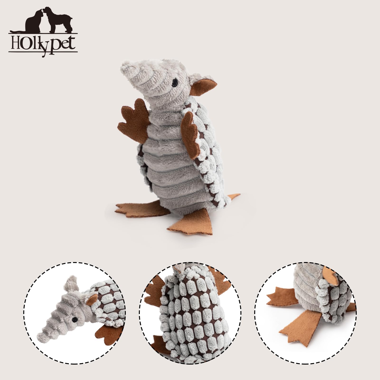 Hollypet armadillo tenue en main montrant taille 15 cm pratique