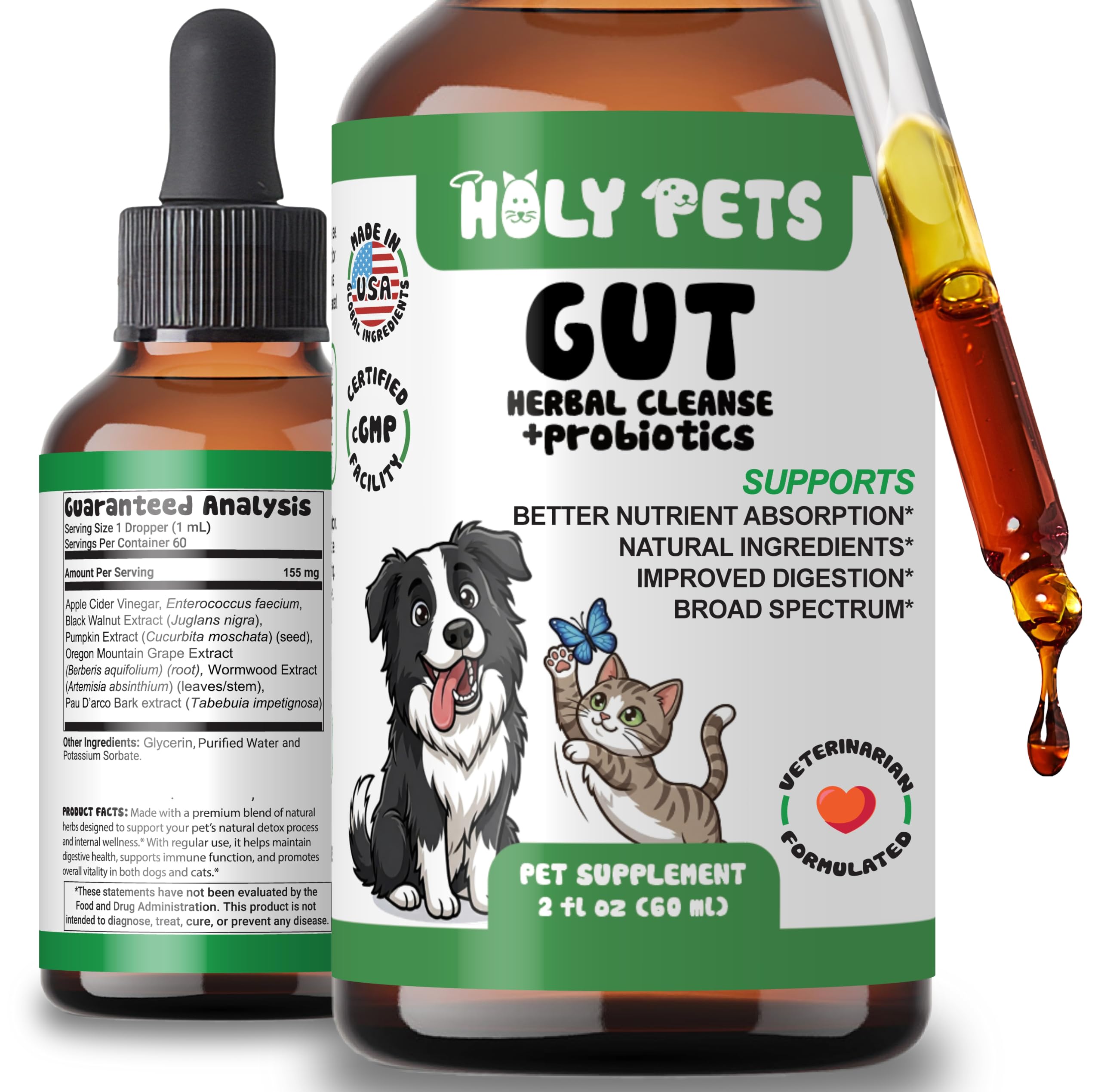 Holy Pets flacon avant montrant l'emballage et facilité d'utilisation