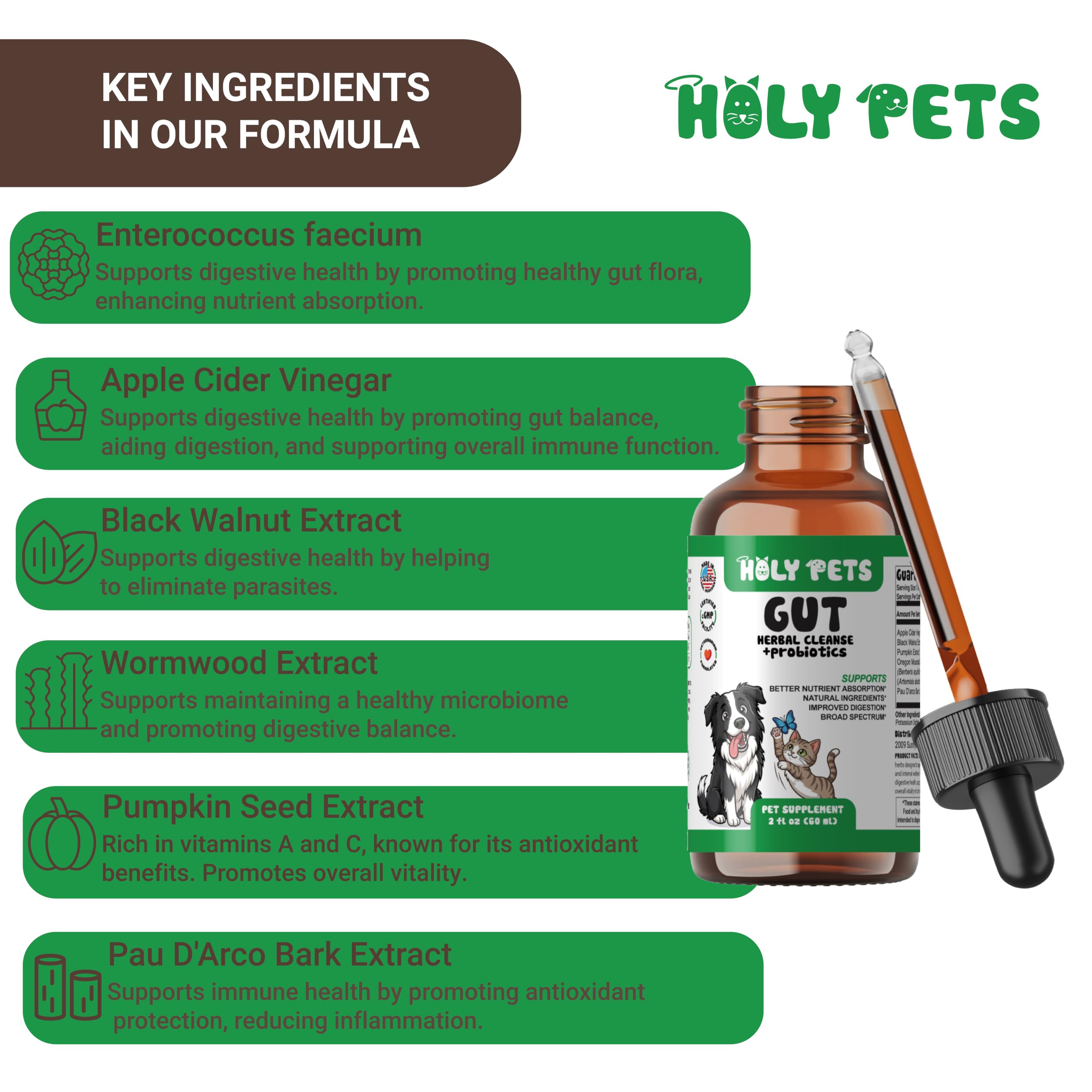 Holy Pets gouttes et compte-gouttes pour dosage précis et administration simple