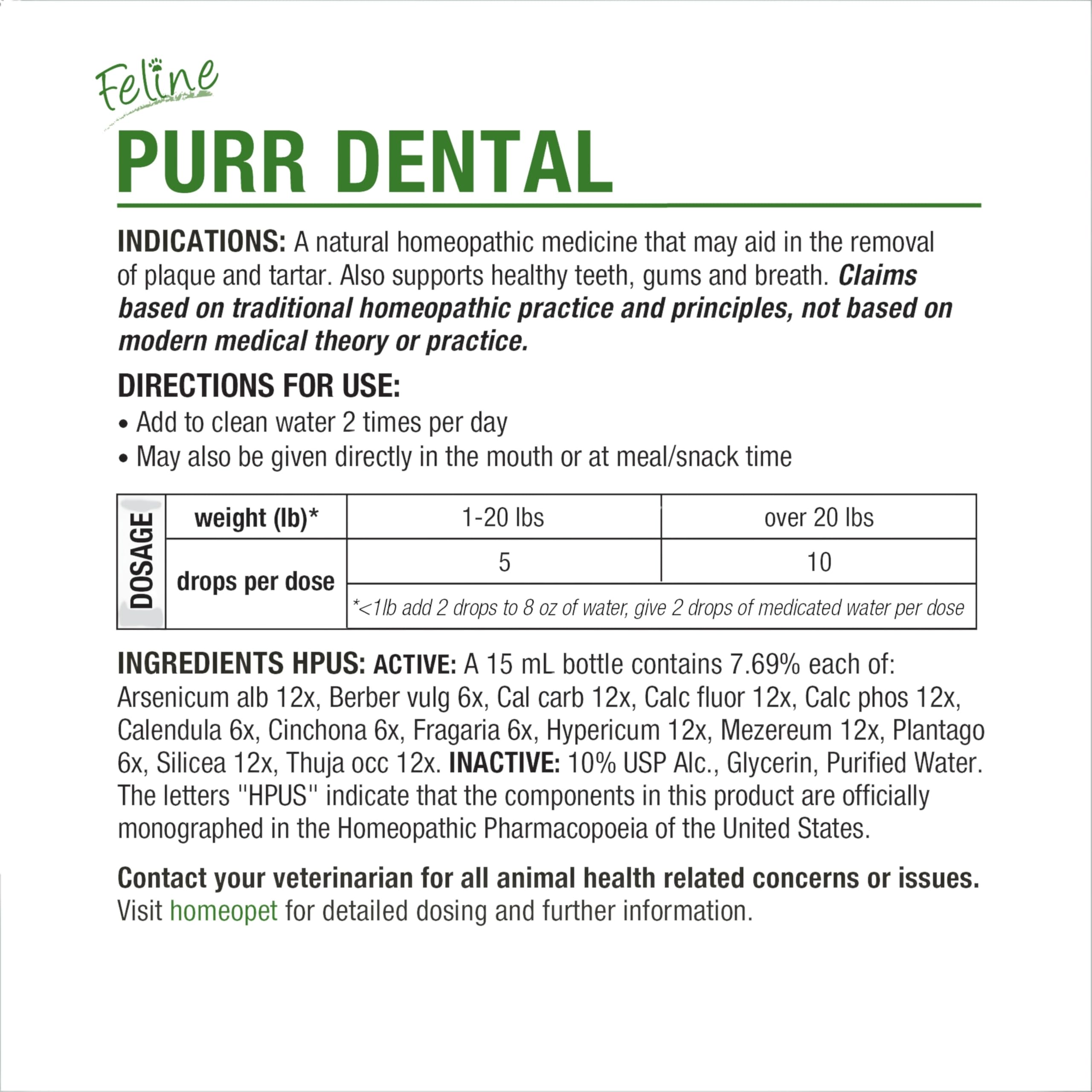 HomeoPet flacon Feline Purr Dental posé dans une main montrant échelle de taille compacte