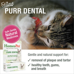 HomeoPet détail d’étiquette Feline Purr Dental indiquant ingrédients homéopathiques doux