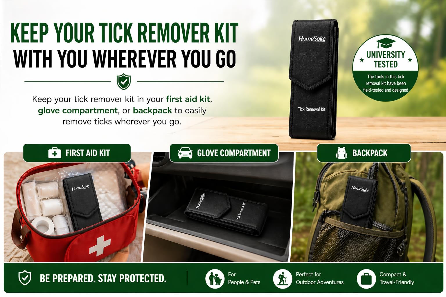 Homesake kit dans un sac à dos pour randonnées et sorties sécurisées
