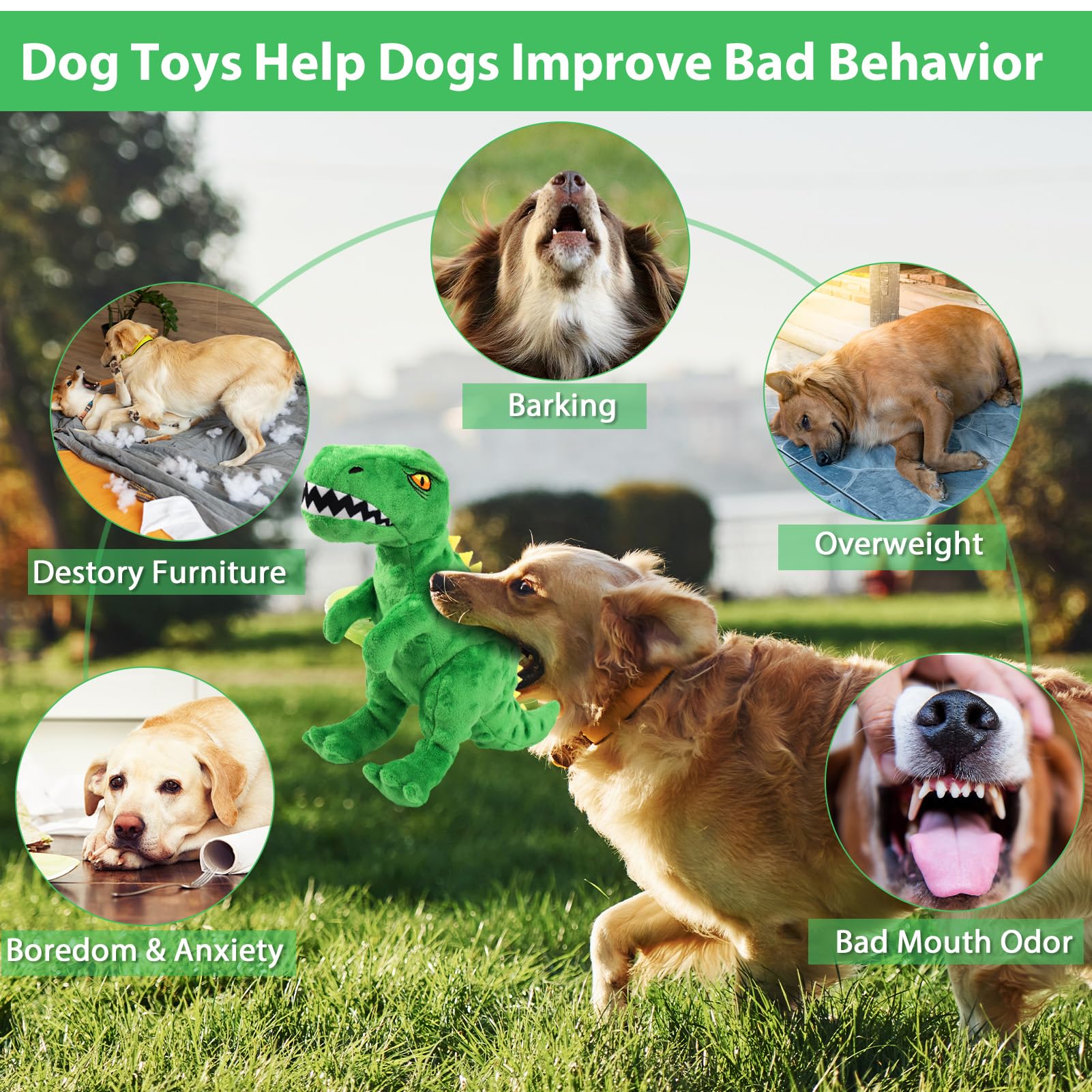 Homounter chiot tenant le dinosaure favorisant jeu et interaction