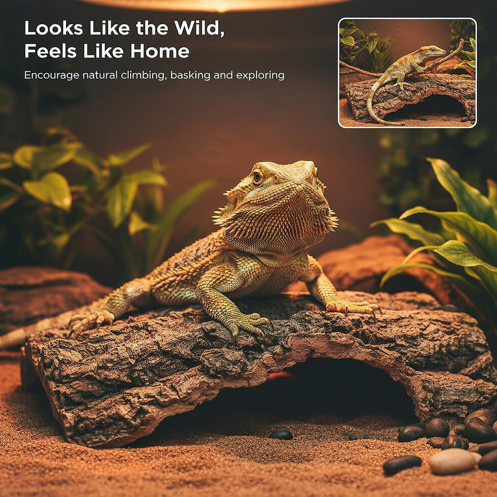 Homoyoyo écorce utilisée comme cachette par un gecko en terrarium