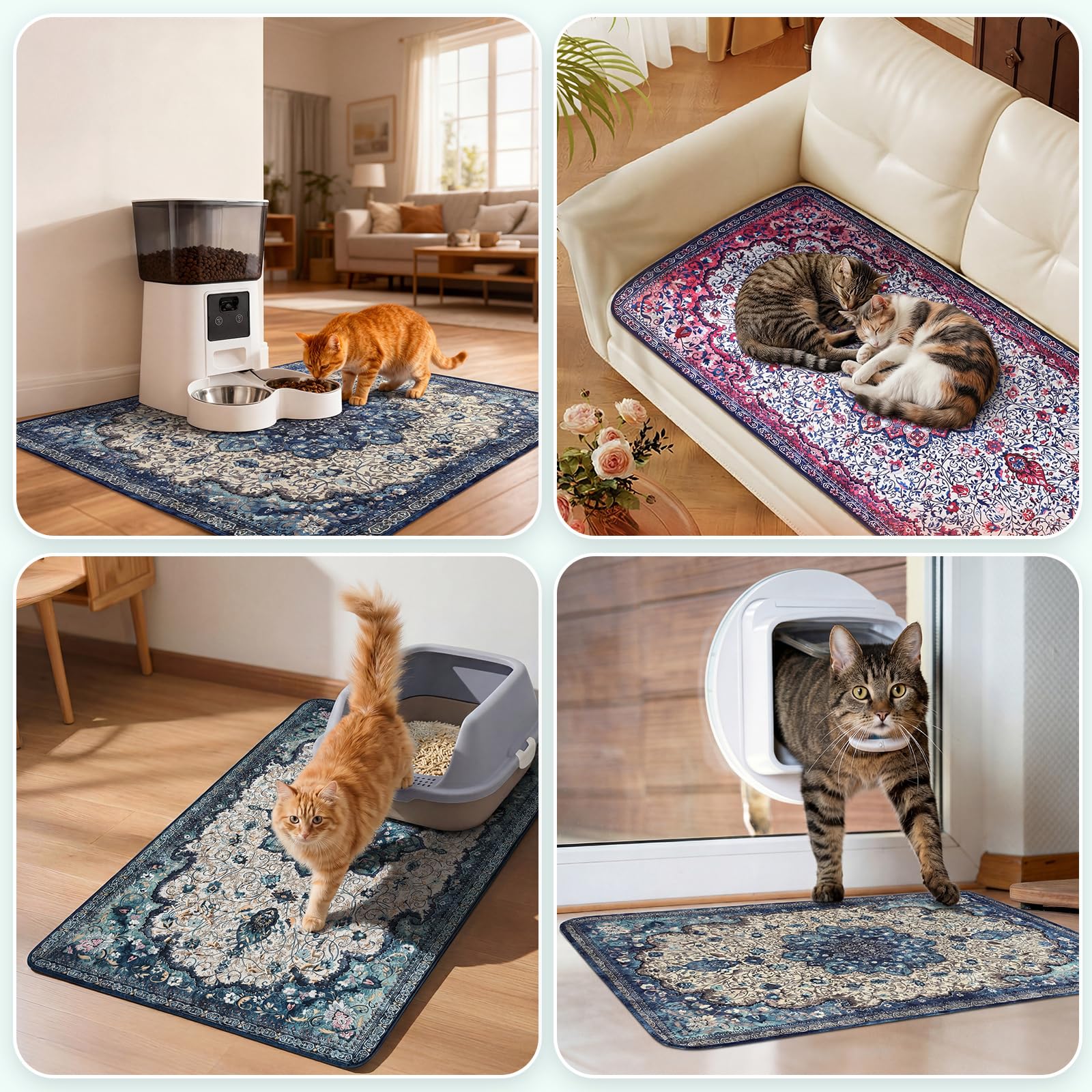 Hompet tapis en usage près de la litière récupère les grains pour propreté