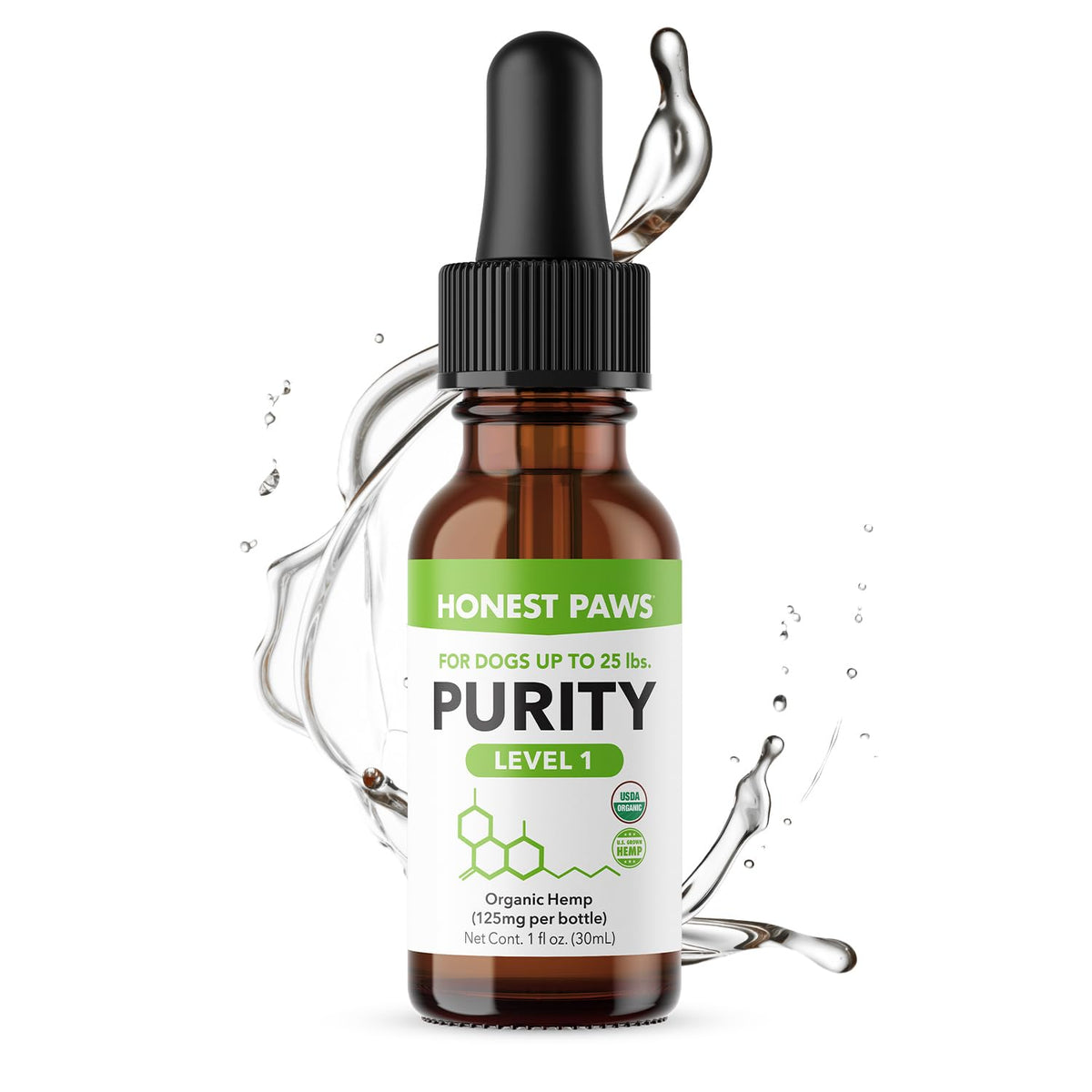 Honest Paws bouteille face montrant le flacon pratique pour petits chiens