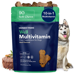 Honest Paws emballage avant montrant 90 croquettes, pratique et complet