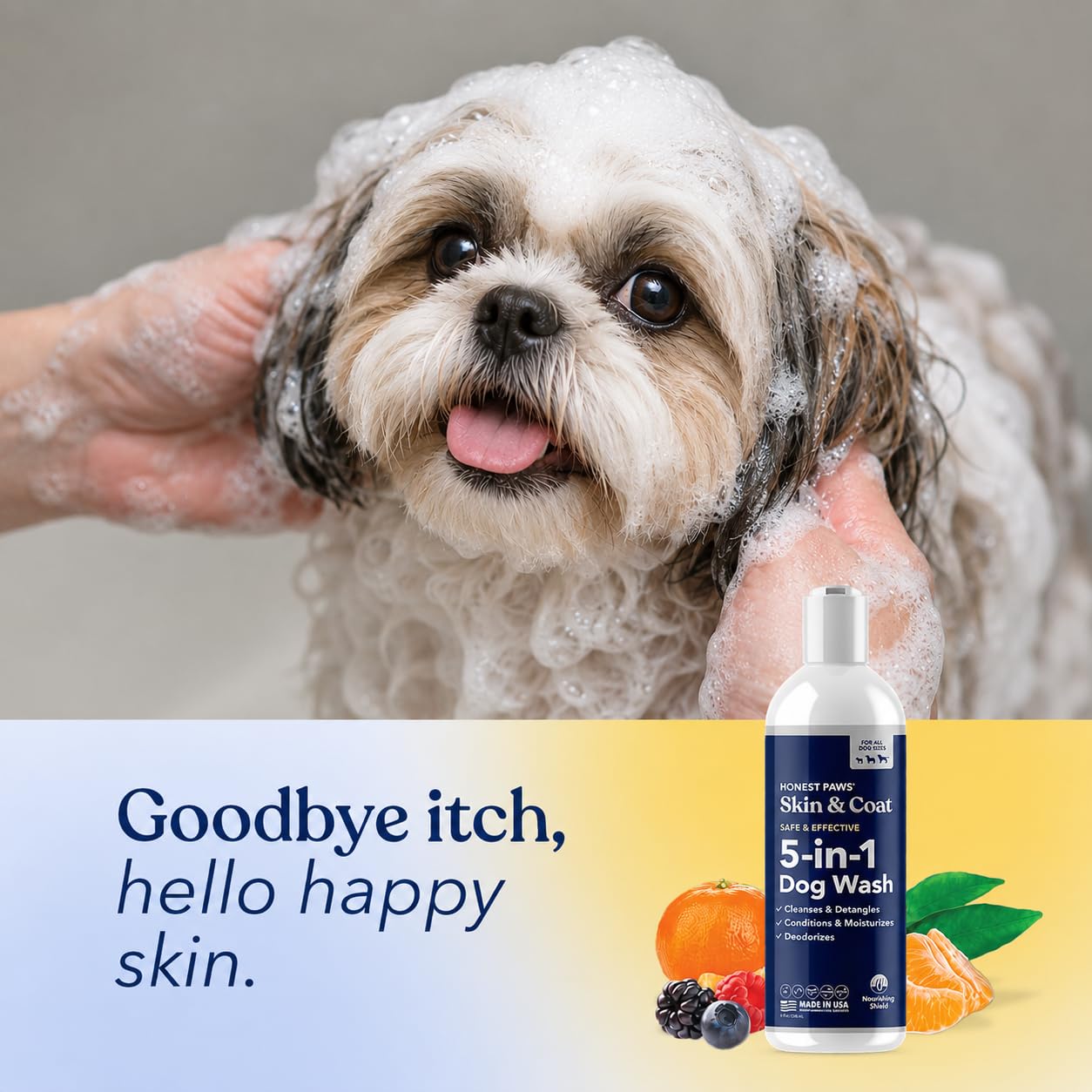 Honest Paws pelage lisse après bain, apporte brillance et facilité de brossage