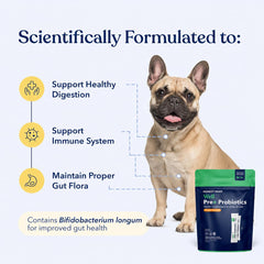 Honest Paws sachet ouvert avec poudre visible, bénéfice fraîcheur et dosage
