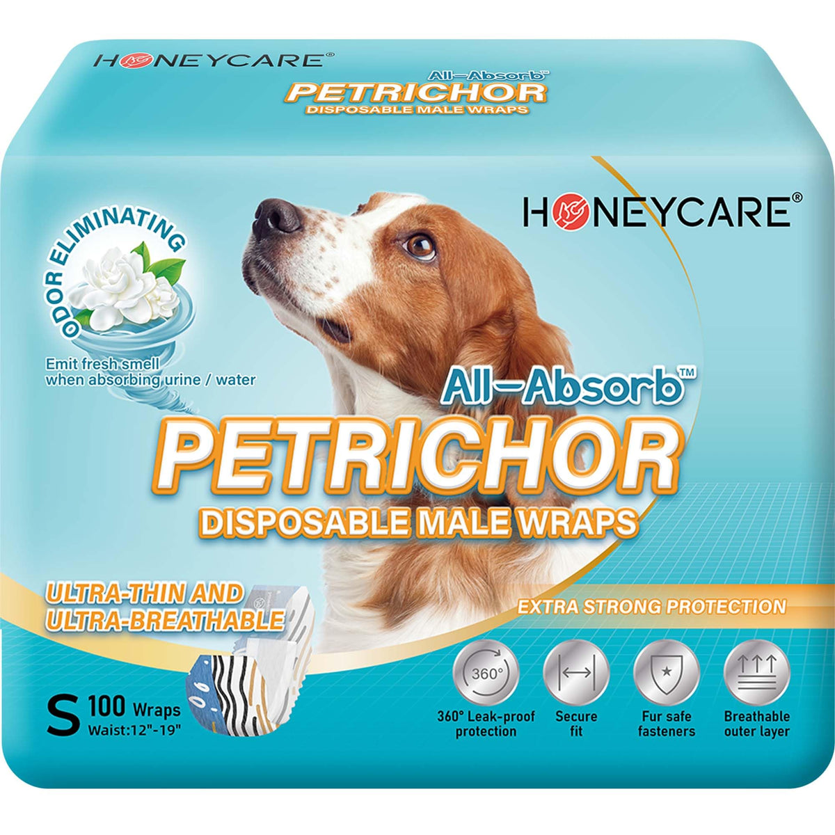 HONEY CARE emballage avant montrant 100 couches, praticité de rangement