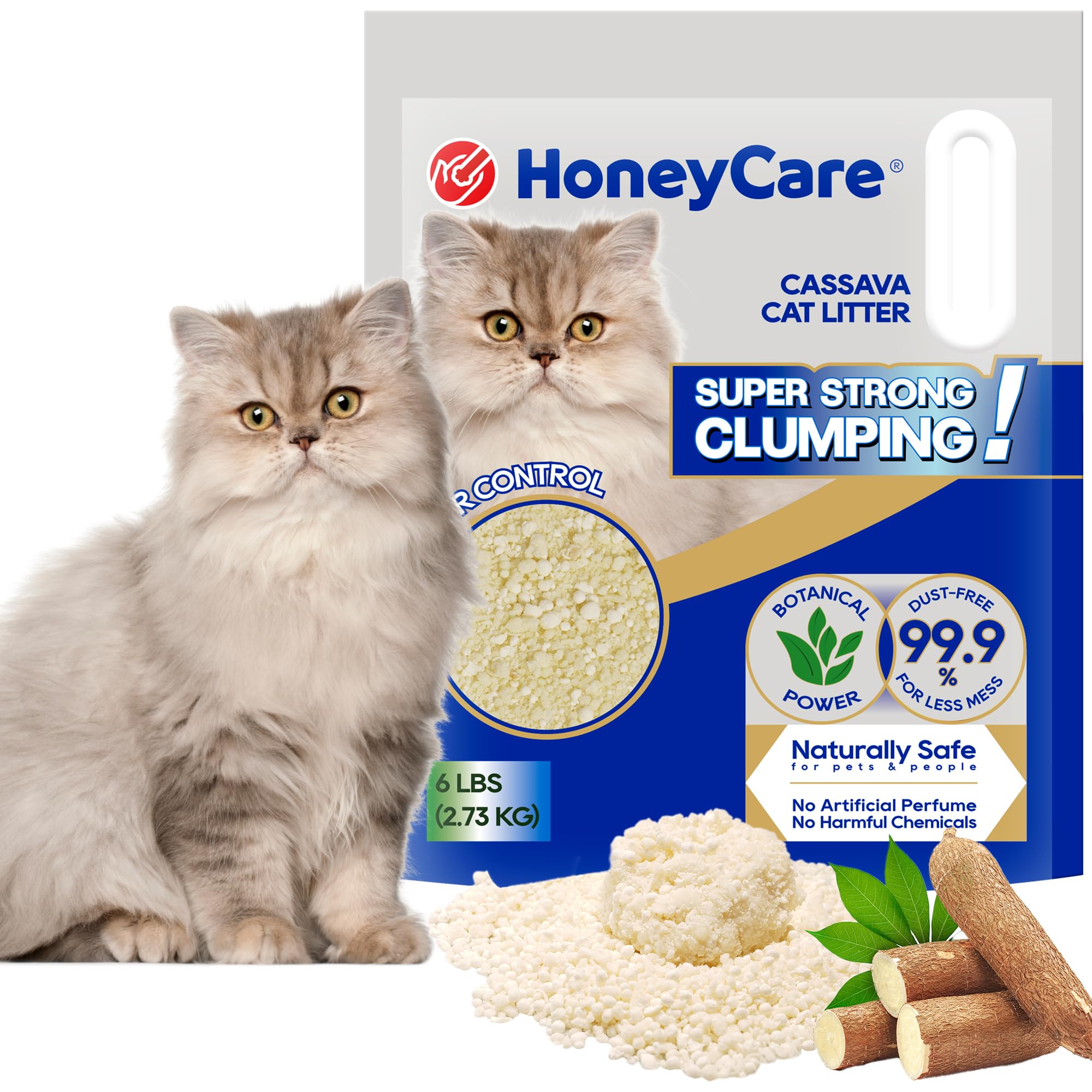 Honey Care emballage avant montrant la litière naturelle et informations produit