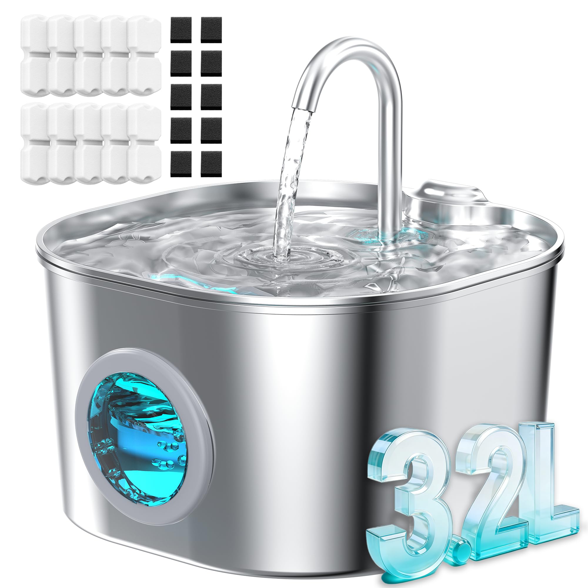 HOOISE fontaine face avant montrant design inox durable et hygiène améliorée