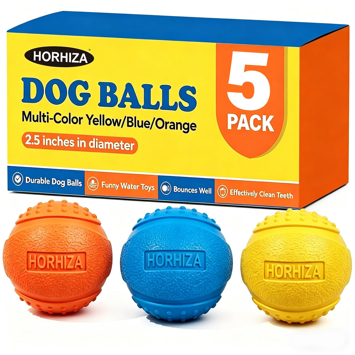 HORHIZA pack face avant montrant cinq balles robustes et pratique