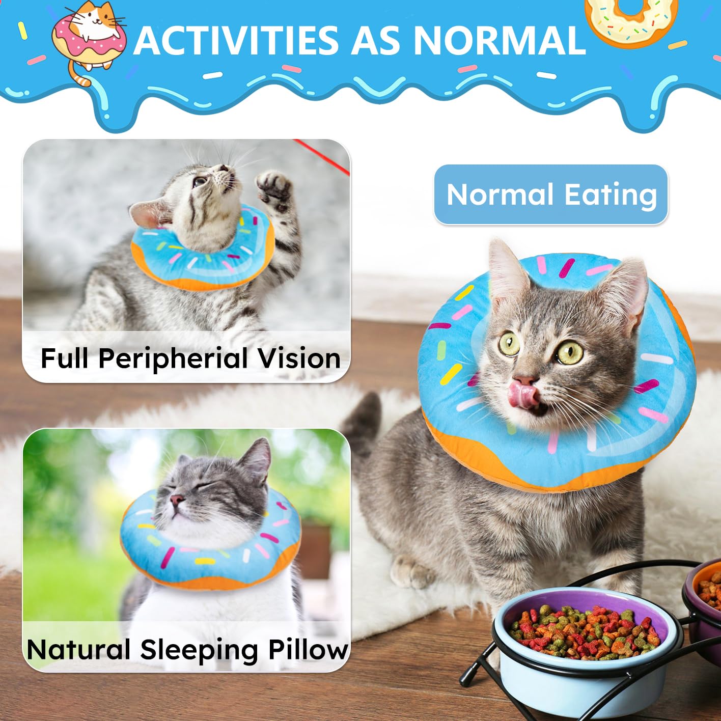 Hpetppy collerette portée par un chat, permet manger et bouger sans gêne