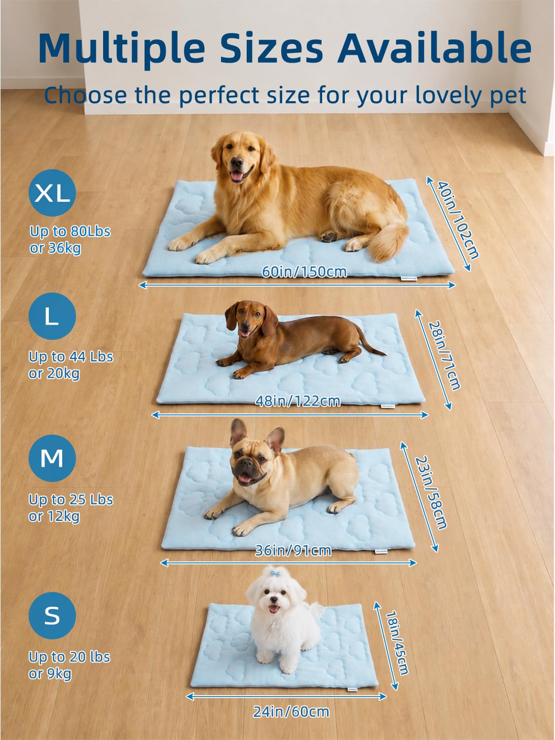 Huafly tapis comparaison taille montrant ajustement pour races