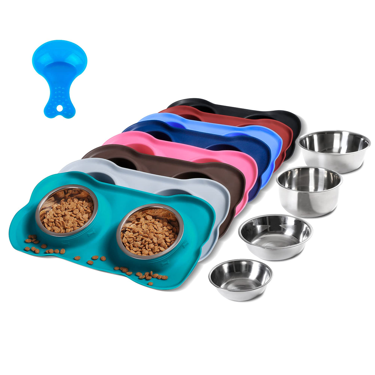 Hubulk gamelles avant ensemble montrant double bol et tapis, pratique au quotidien
