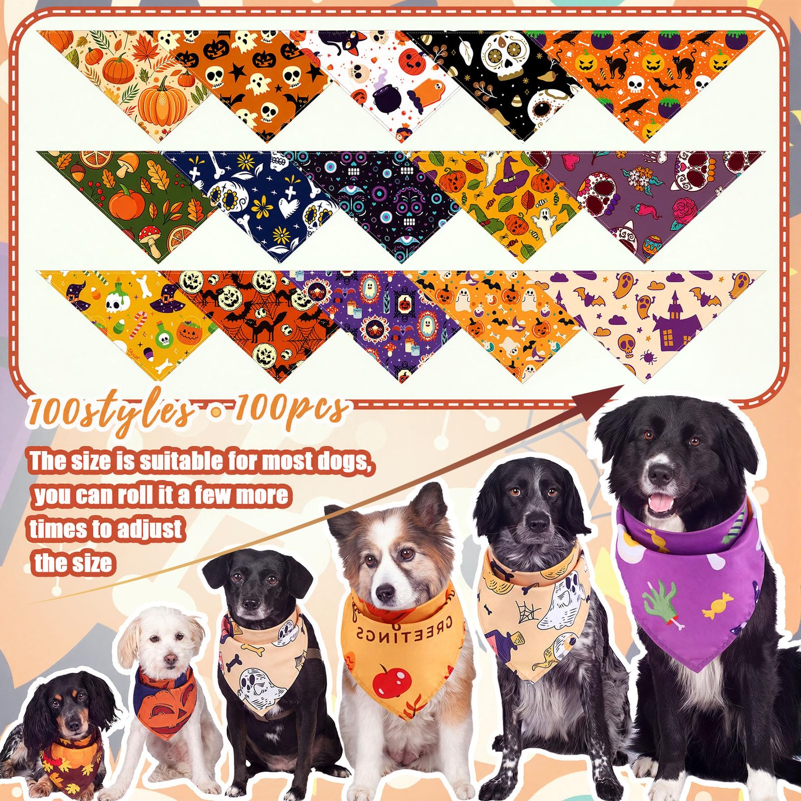 Huhumy bandana porté par grand chien en extérieur pour look Halloween festif