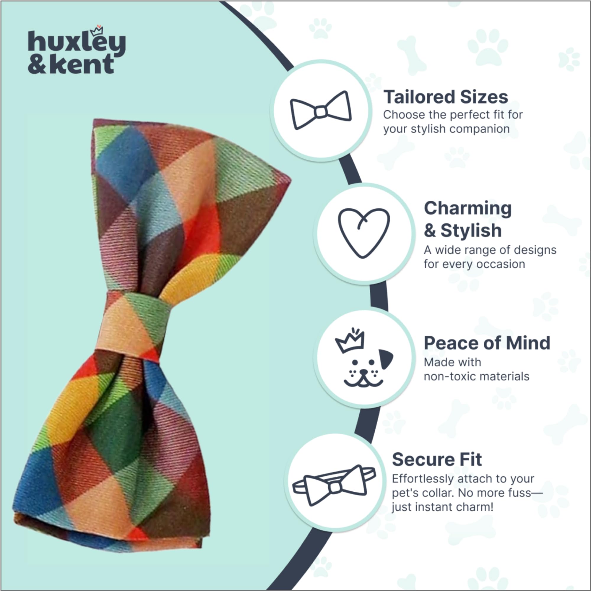 Huxley & Kent chien portant noeud, style élégant en promenade