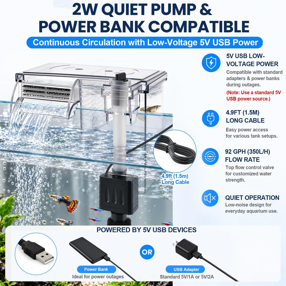HYDQIET pompe USB et câble, circulation réglable pour eau saine
