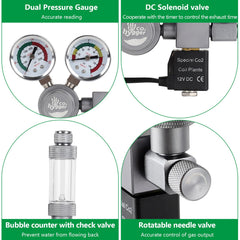 Hygger CO2 électrovanne 12V en gros plan pour automatisation fiable