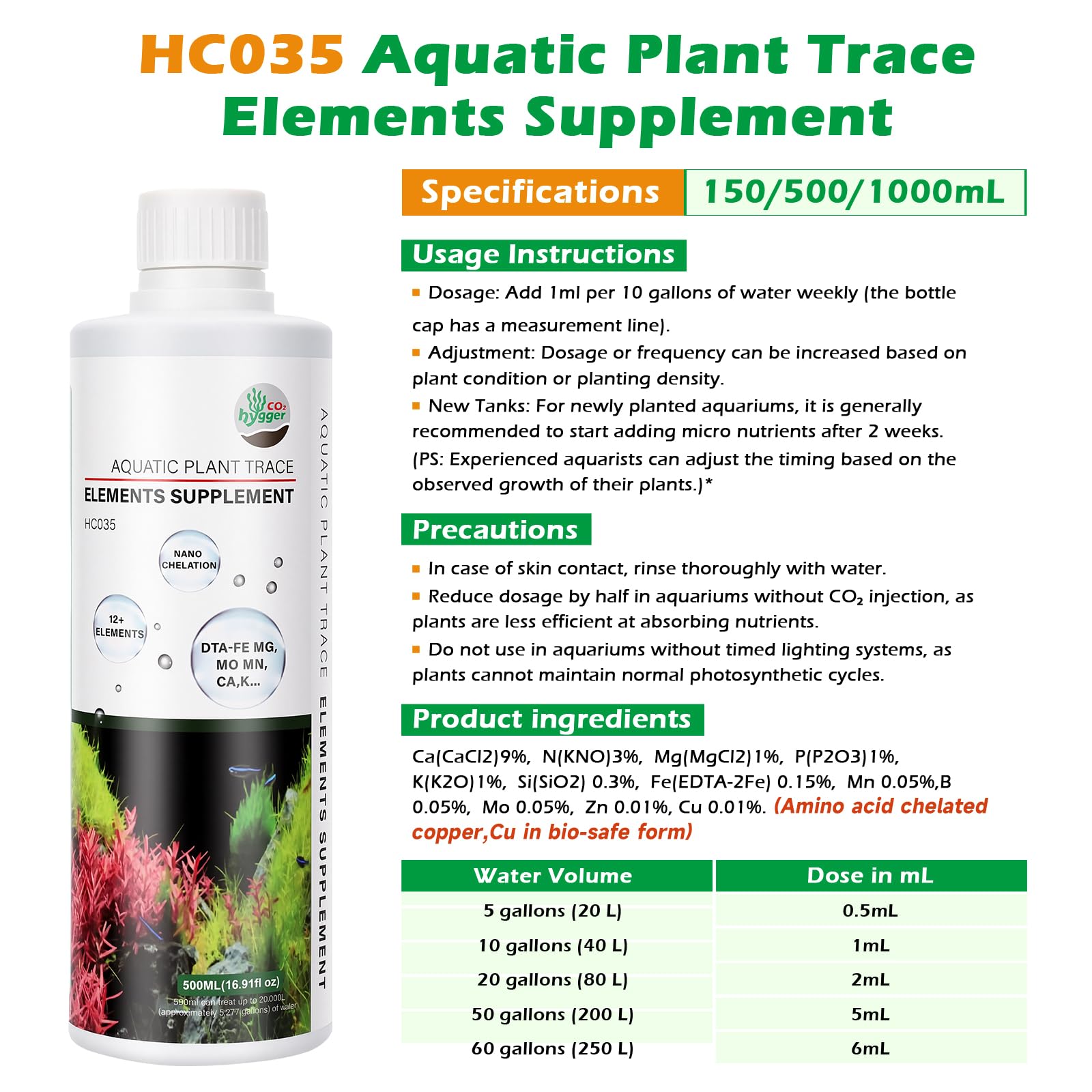 Hygger CO2 gobelet de mesure inclus facilitant un dosage hebdomadaire sûr