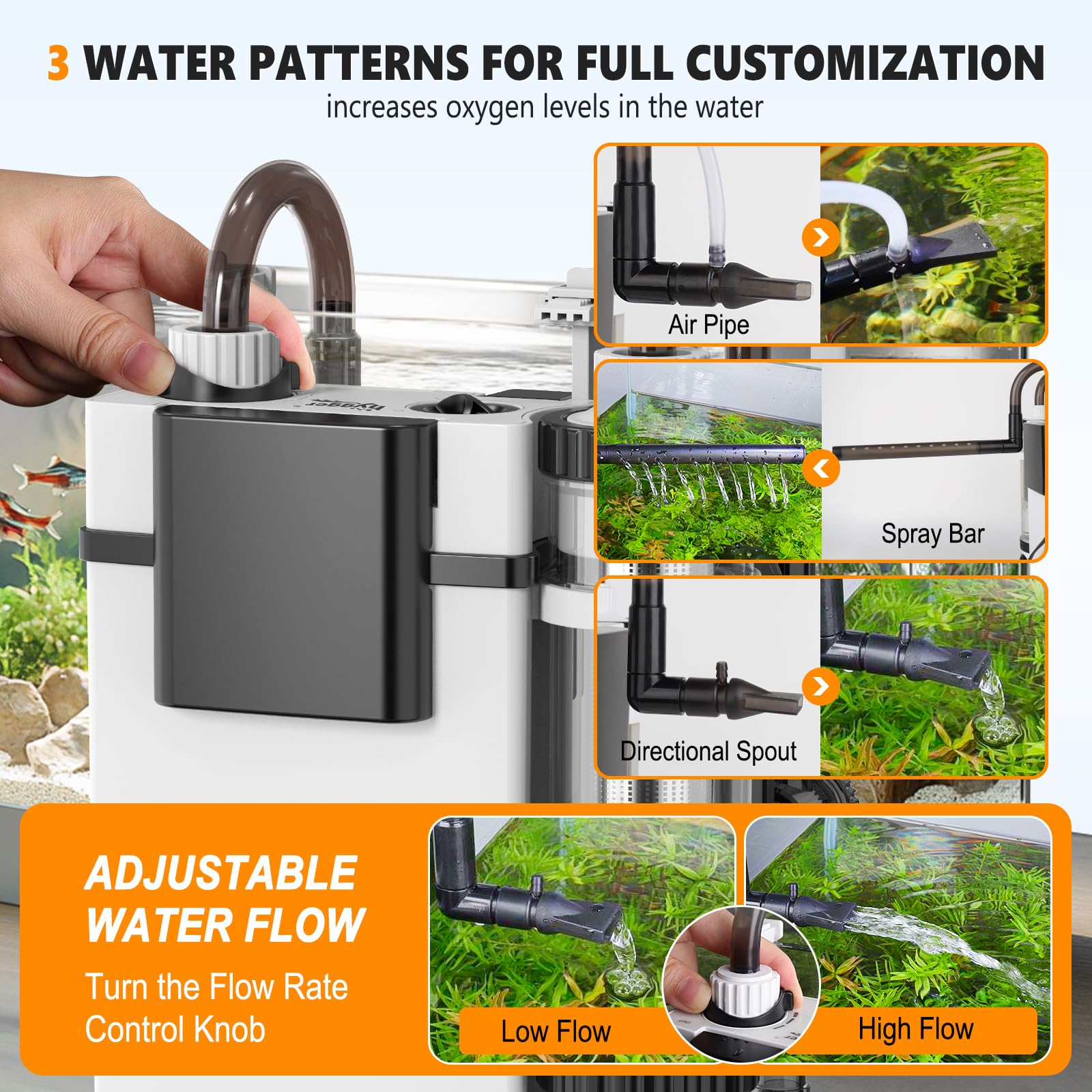 hygger compartiments media filtrant ouverts avec floss pads et billes céramiques