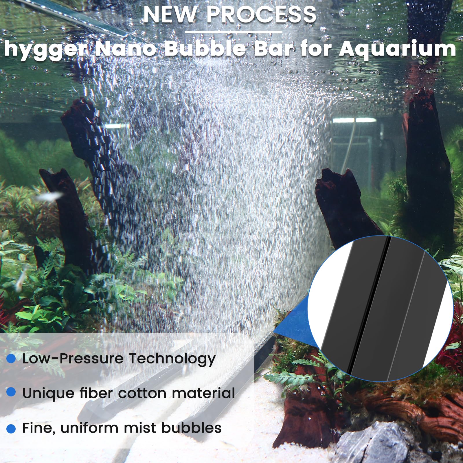 hygger diffuseur en action créant un rideau de bulles pour meilleure oxygénation