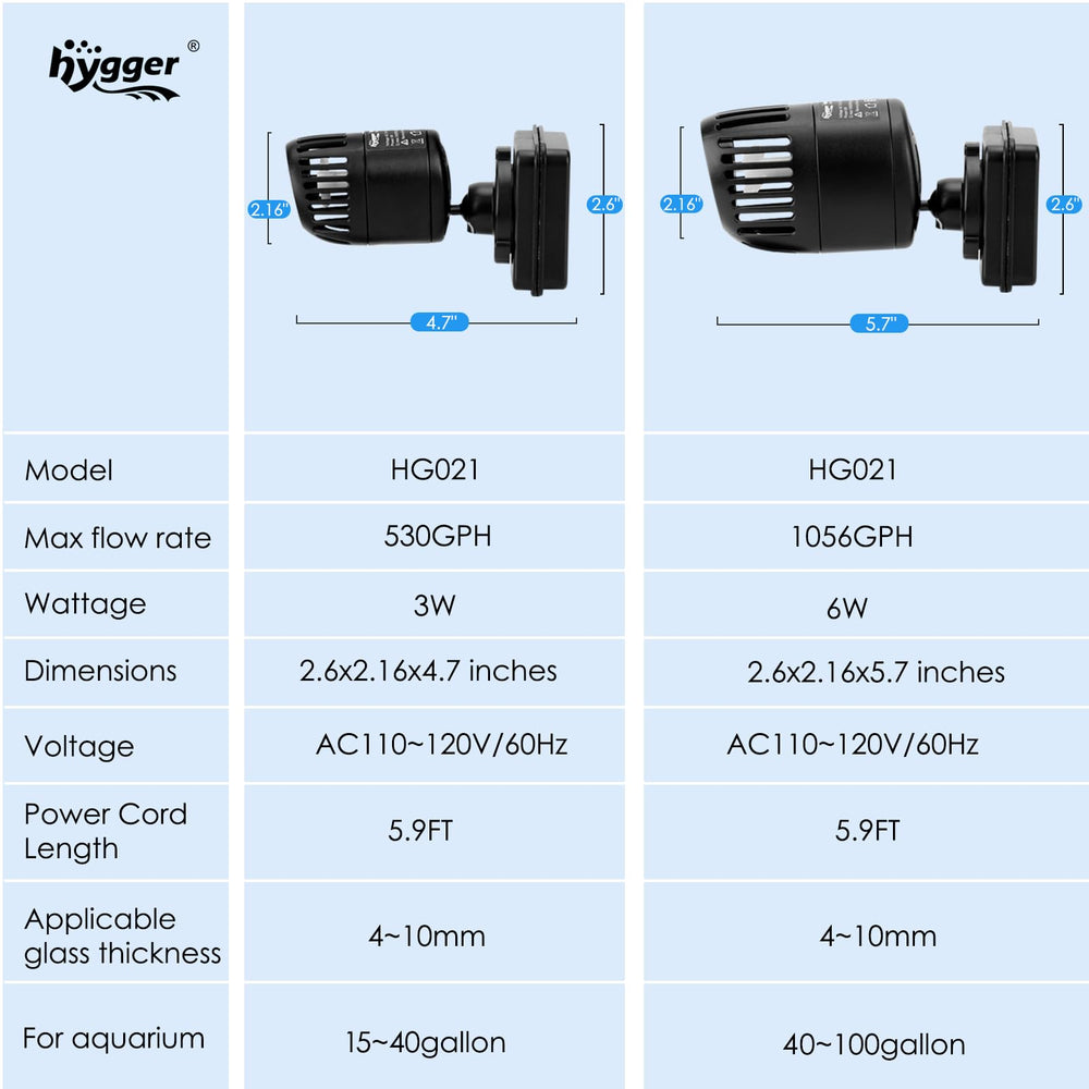 hygger comparaison d'échelle montrant la taille compacte adaptée aux aquariums 40–100 gal