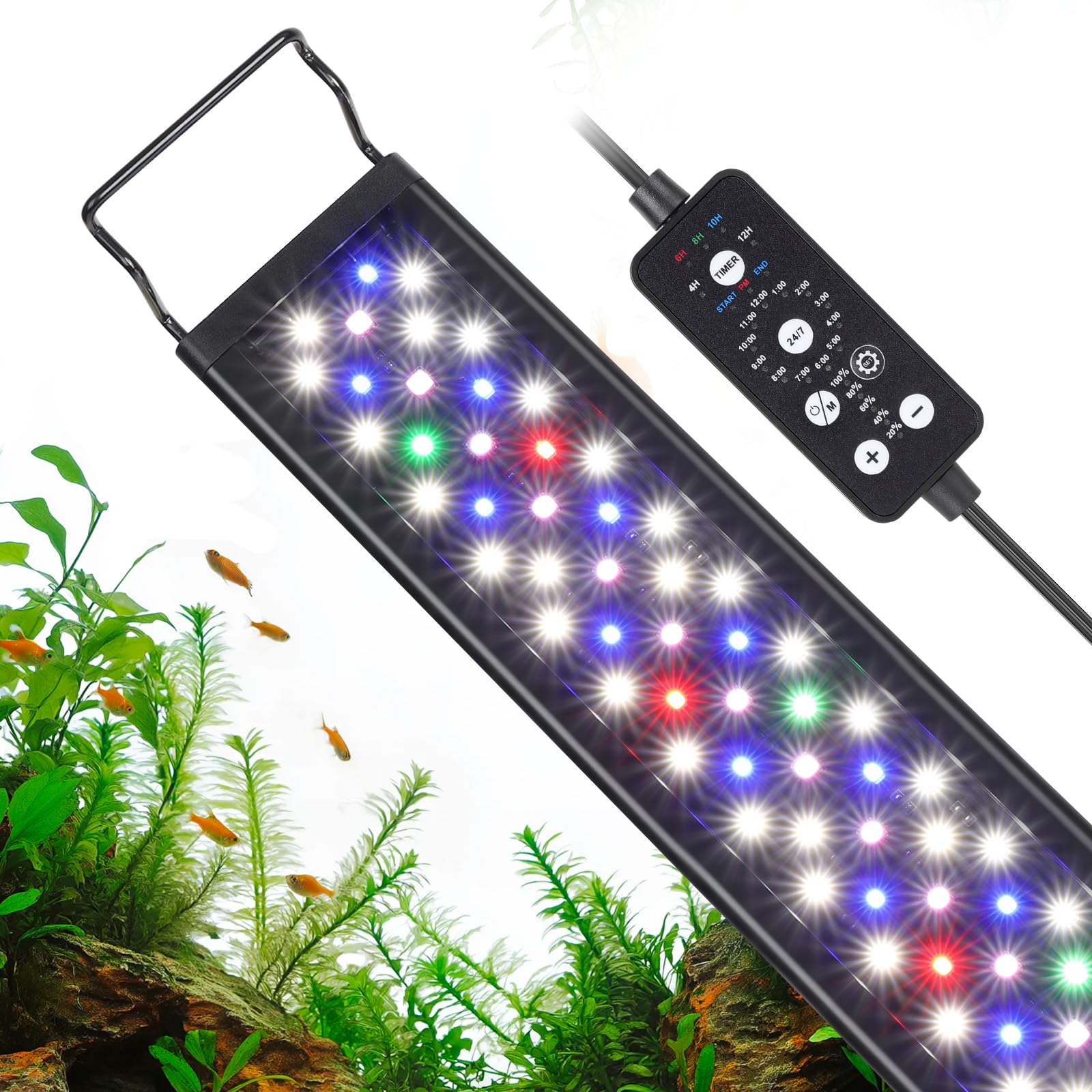 hygger vue avant de la rampe LED montrant l’éclairage uniforme