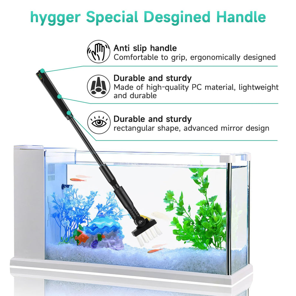 hygger grattoir utilisé sur une vitre d'aquarium pour retirer les dépôts tenaces