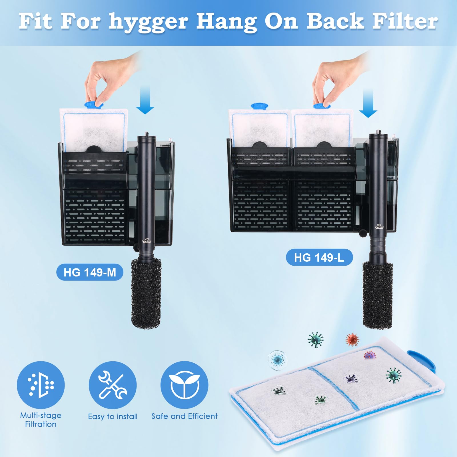 hygger cartouche insérée dans filtre suspendu démontrant l'installation facile