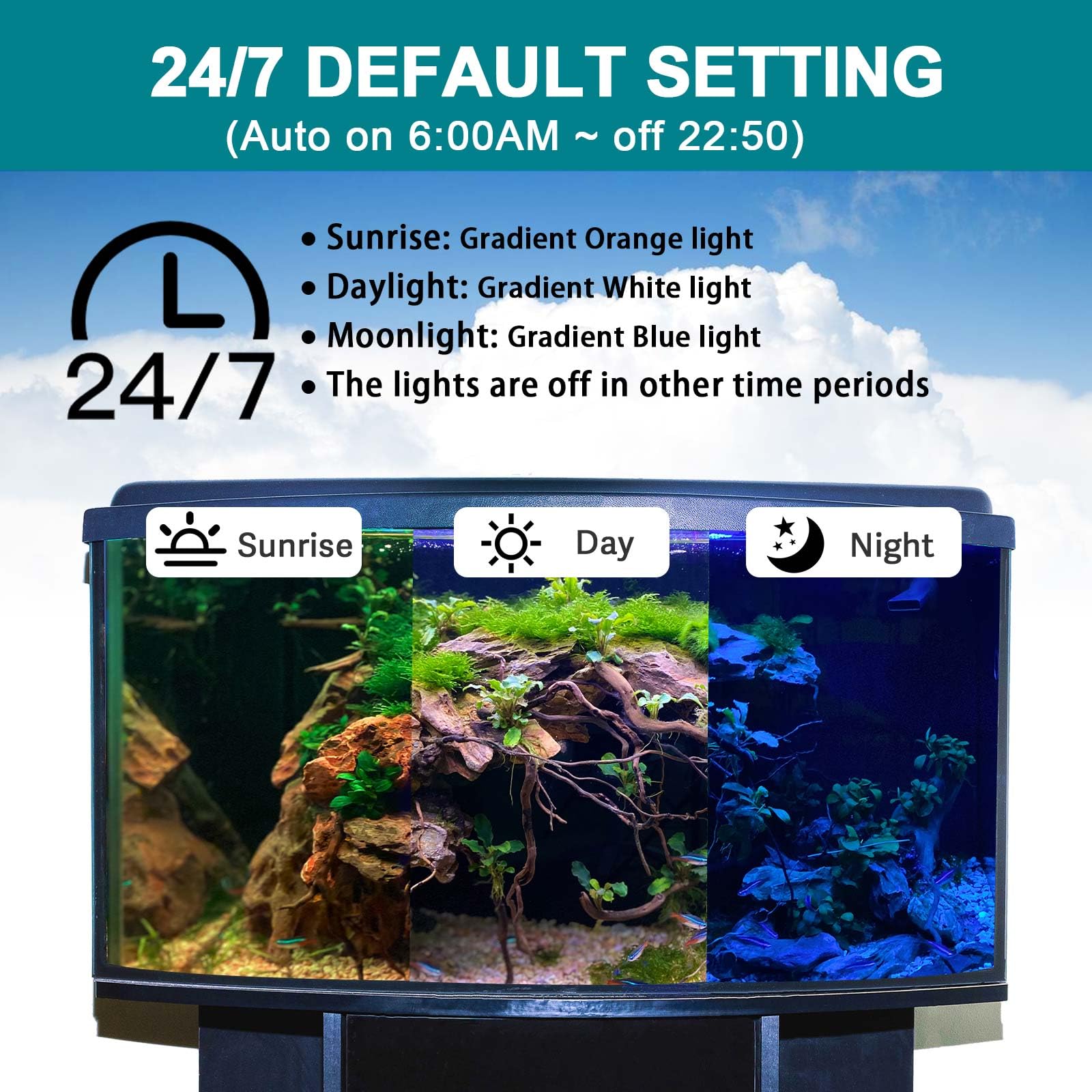 hygger lampe immergée dans un aquarium montrant éclairage uniforme bénéfice santé visuelle