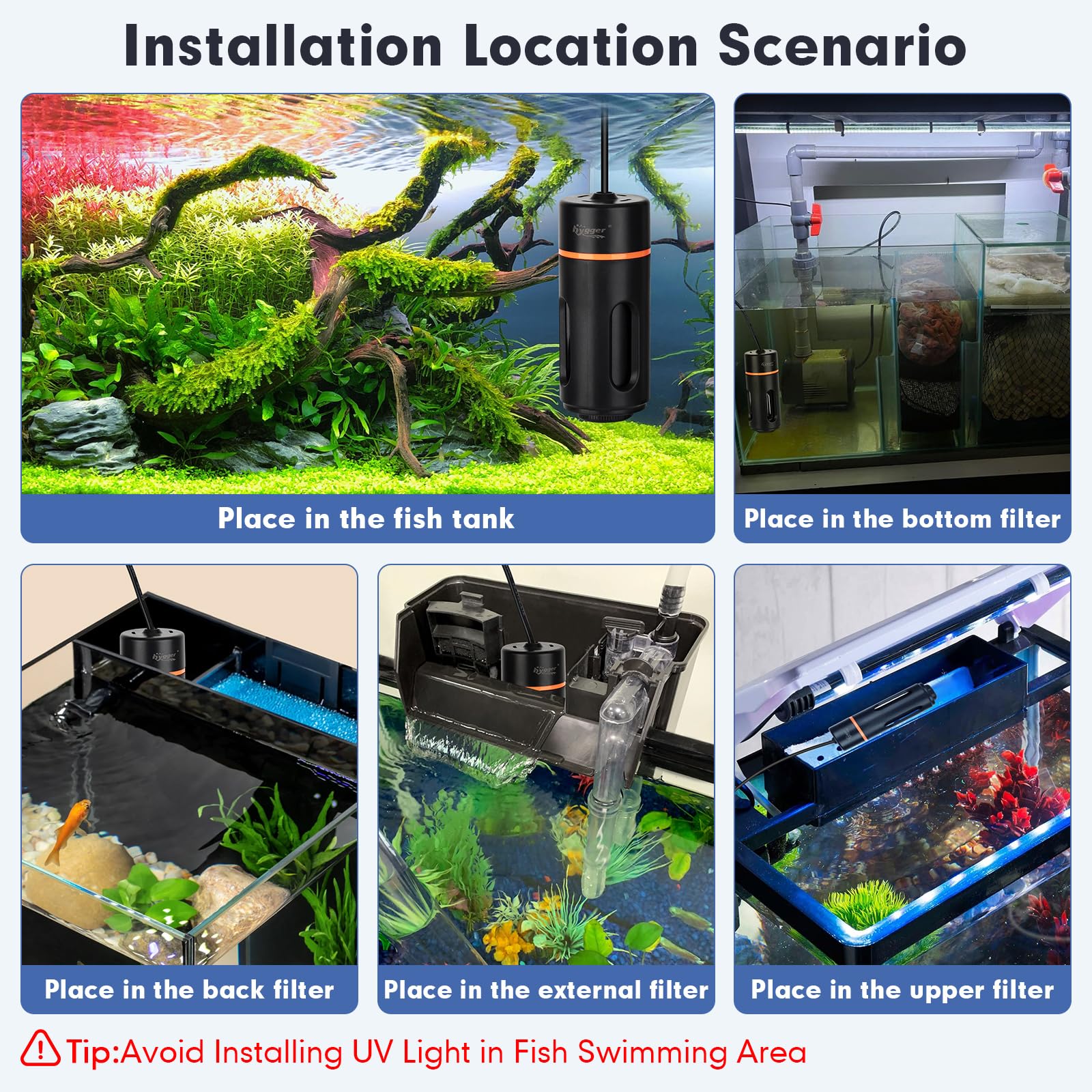 hygger lampe U-V accessoires ventouses et manuel pour installation facile