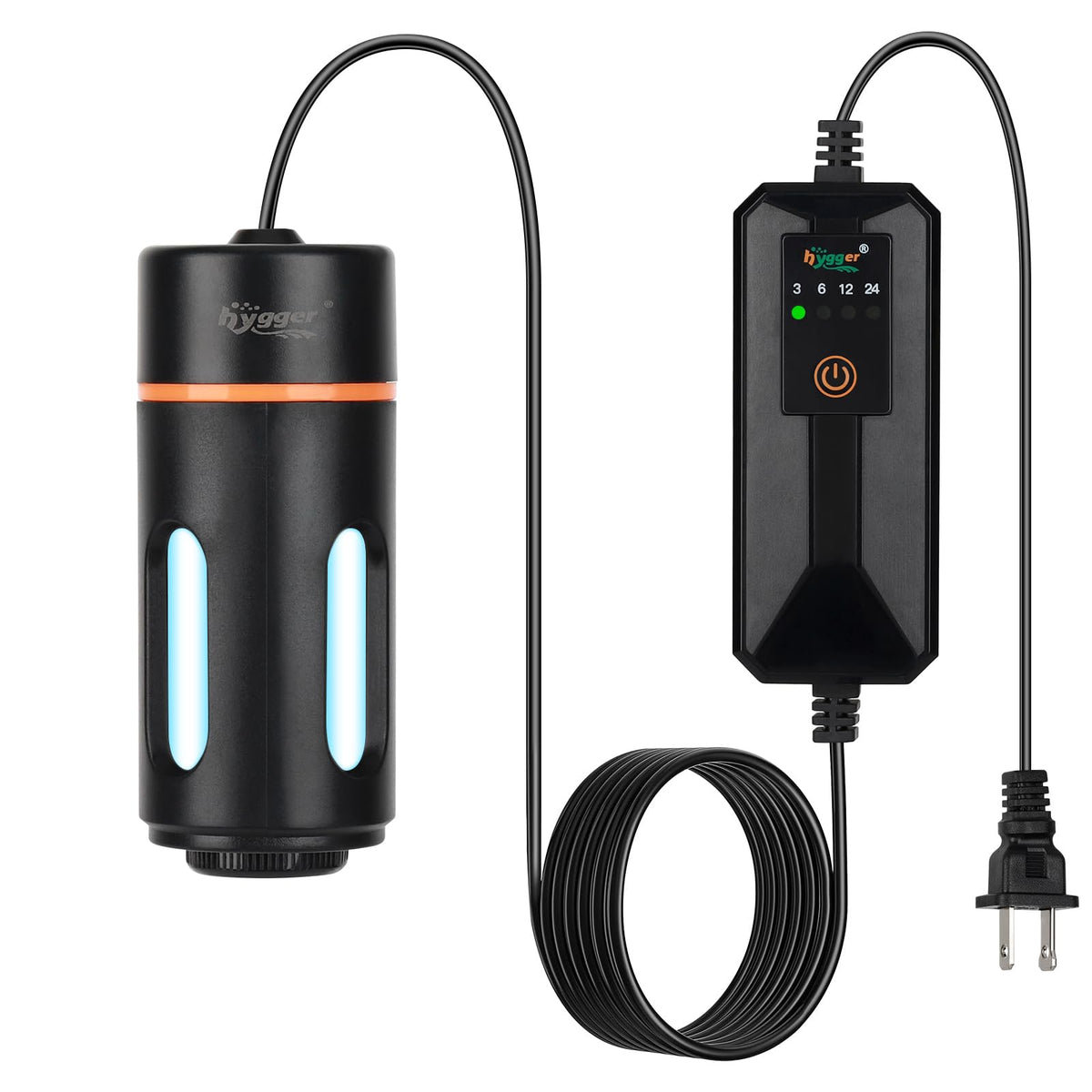 hygger lampe U-V face avant montrant le boîtier sécurisé et l'interface