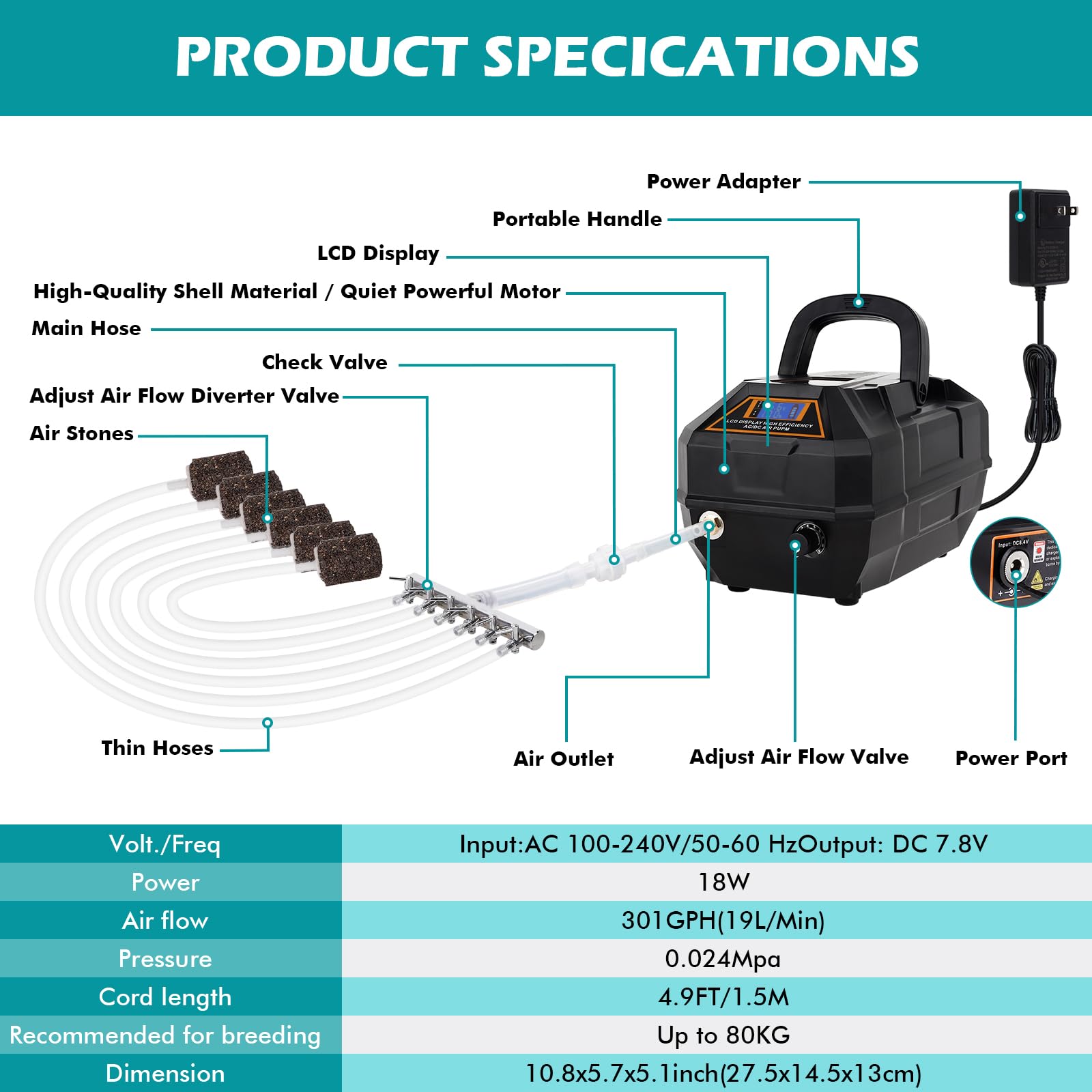 hygger pompe à air accessoires inclus tuyaux pierres à air et clapet anti-retour