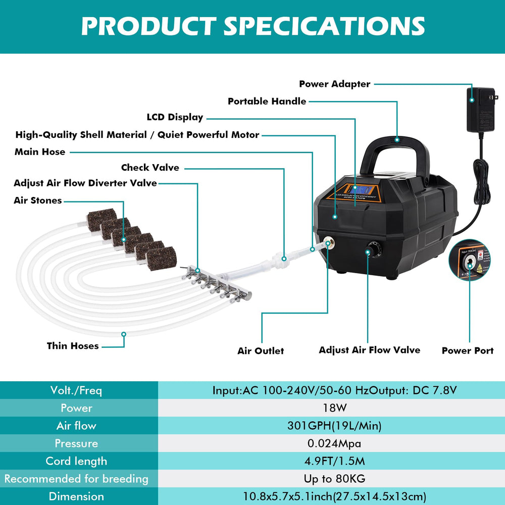 hygger pompe à air accessoires inclus tuyaux pierres à air et clapet anti-retour