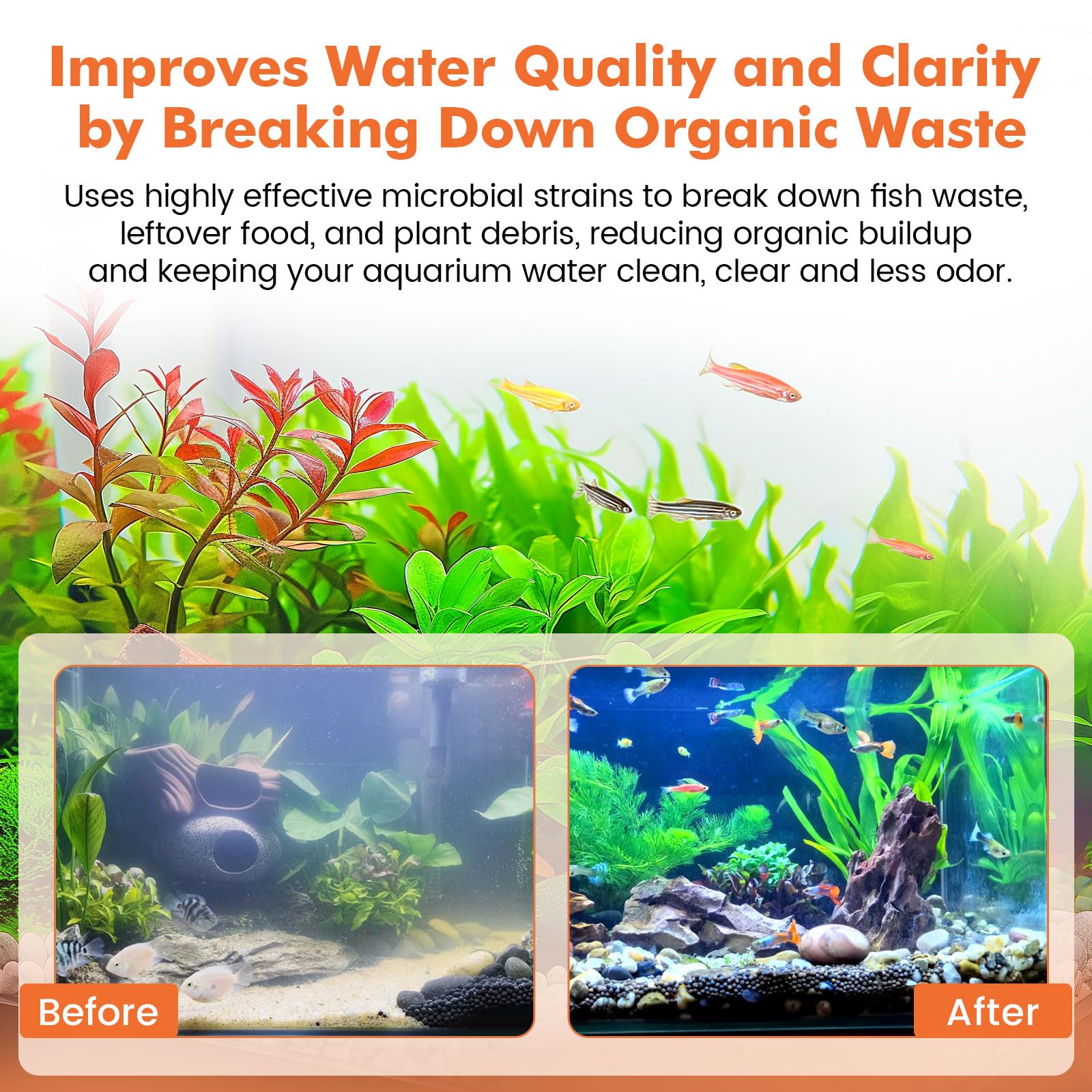 hygger produit versé dans aquarium montrant application pratique