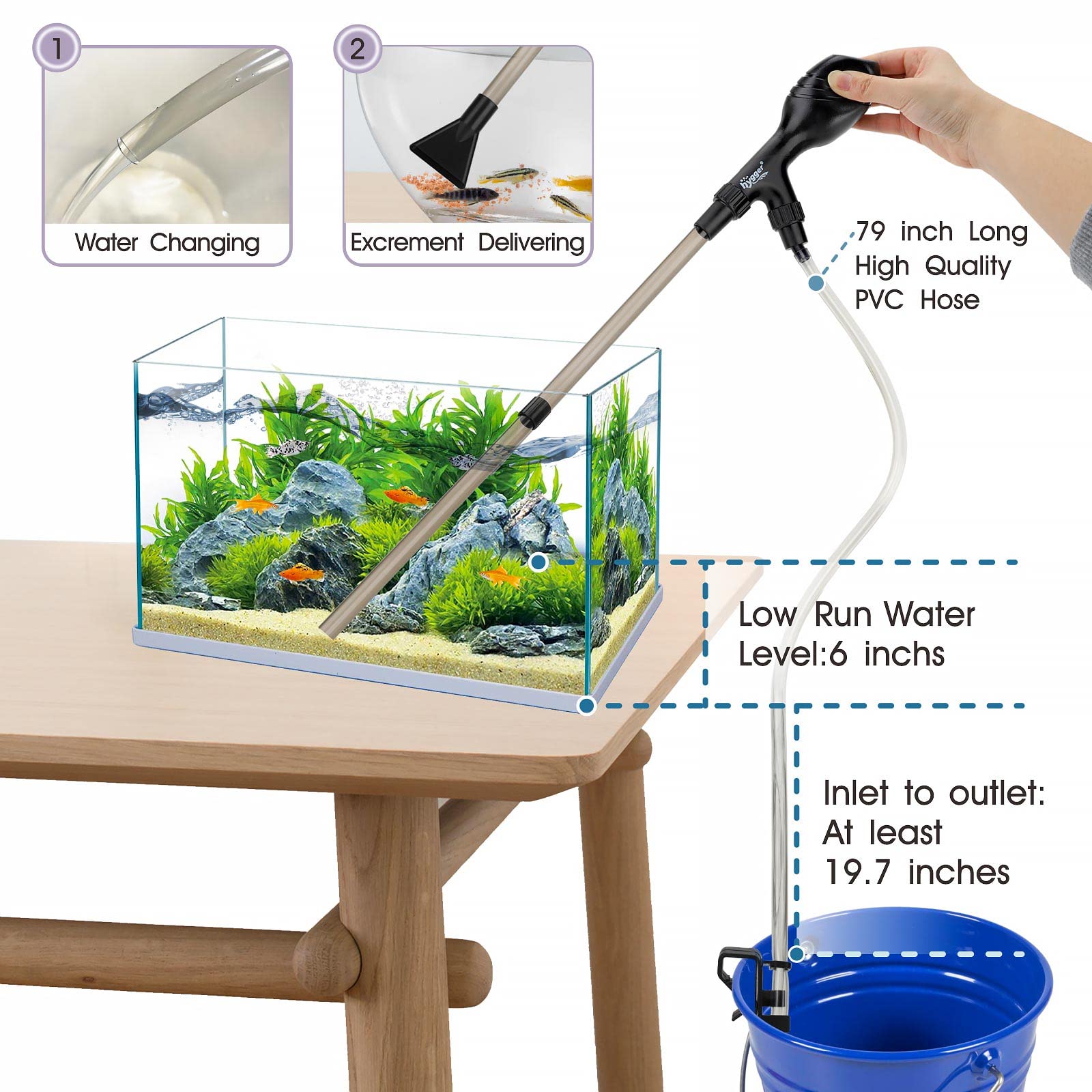 hygger tube gravier en usage nettoie le substrat sans retirer les poissons
