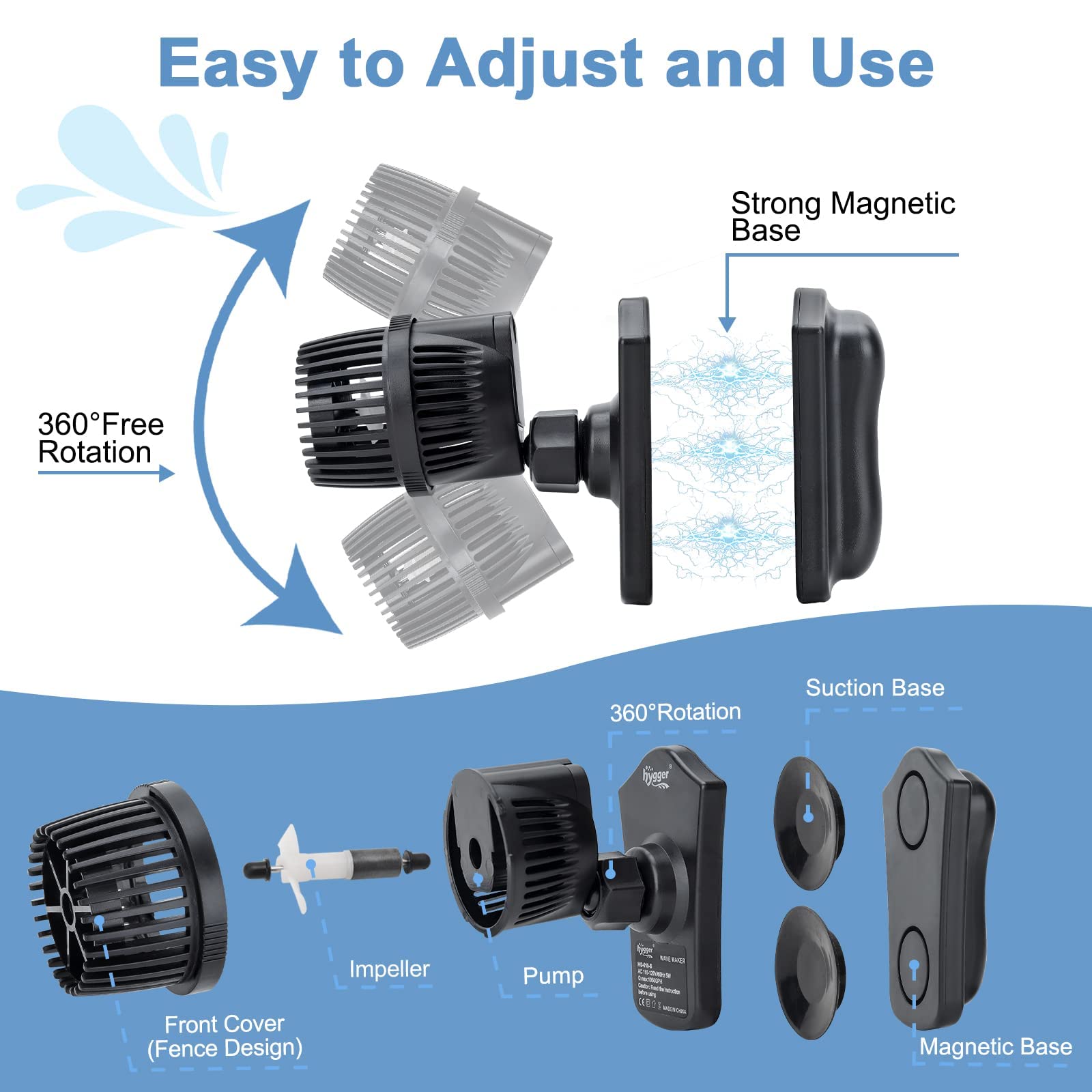 hygger base magnétique et ventouse fixes pour une installation stable et silence réduit