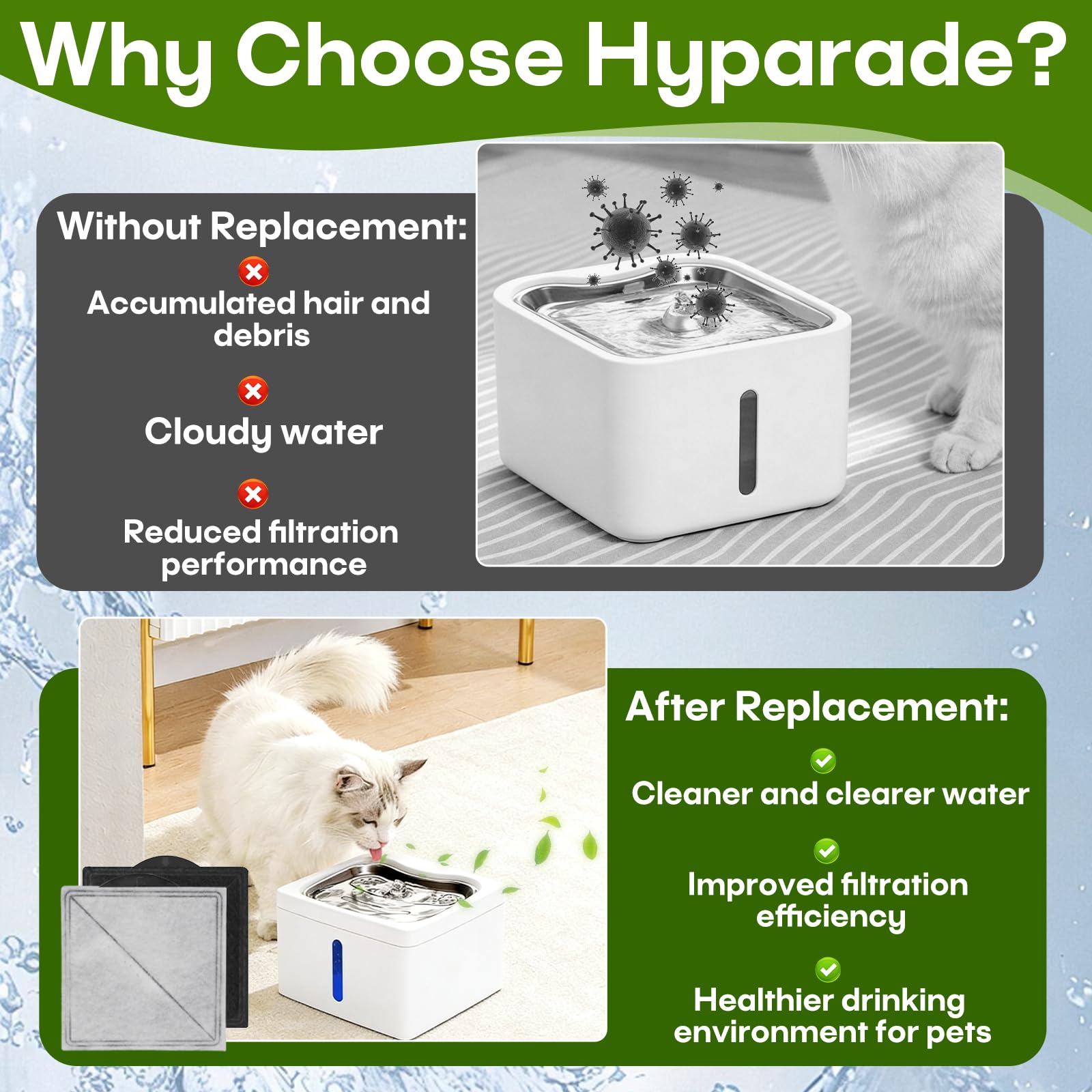 Hyparade fontaine avec chat buvant pour promouvoir hydratation saine
